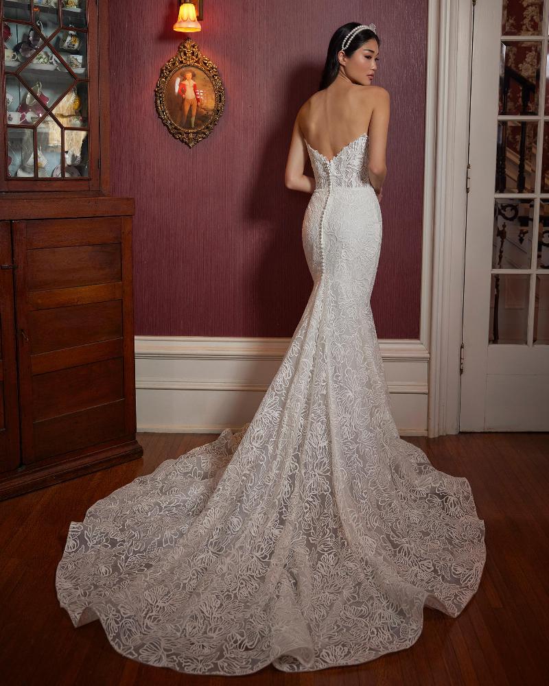 La23242 strapless mermaid wedding dress with gloves and lace2